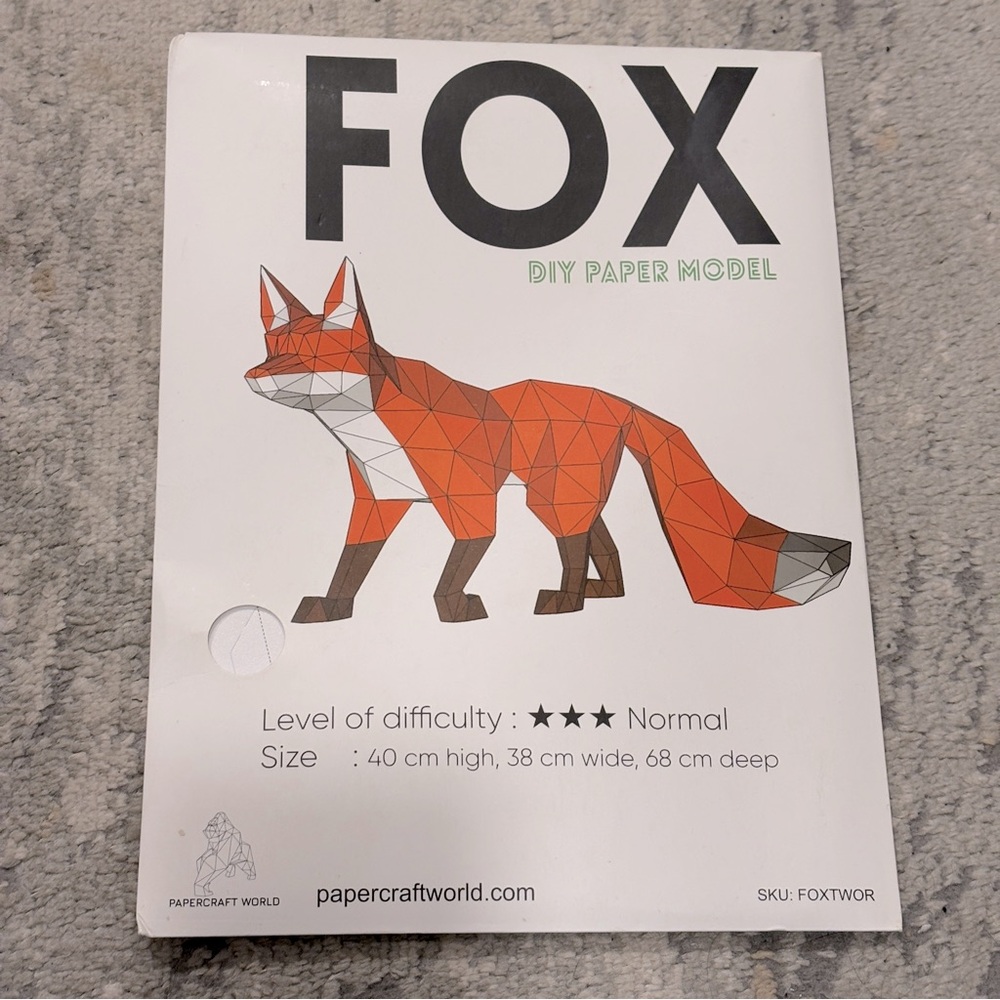 Walking Fox - 3D Papercraft World Sculpture Kit, New In Box, Minor Damage To Box